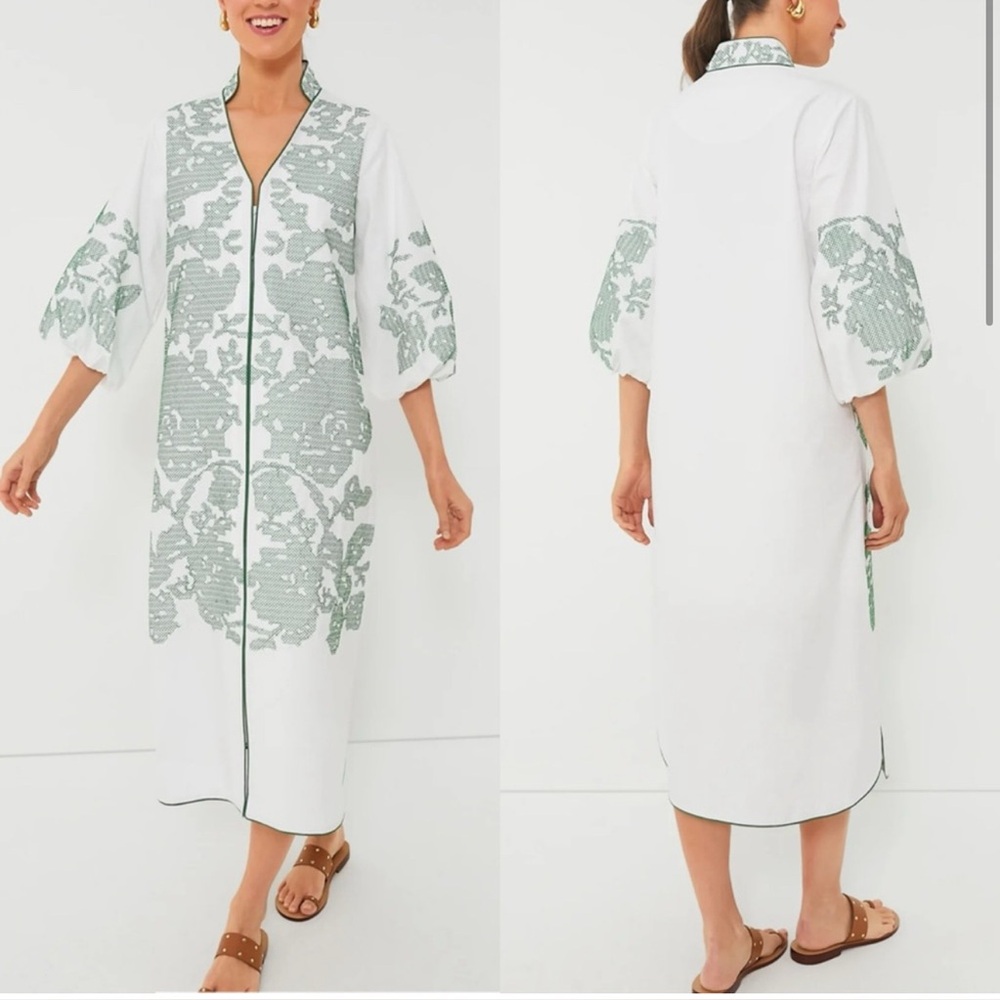 NWT Tuckernuck Hyacinth House green white embroidered arem caftan dress XXS XS